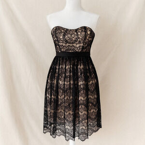 Minuet Lace Nude Strapless Dress S Sweetheart Cocktail Party Holiday Semi Formal